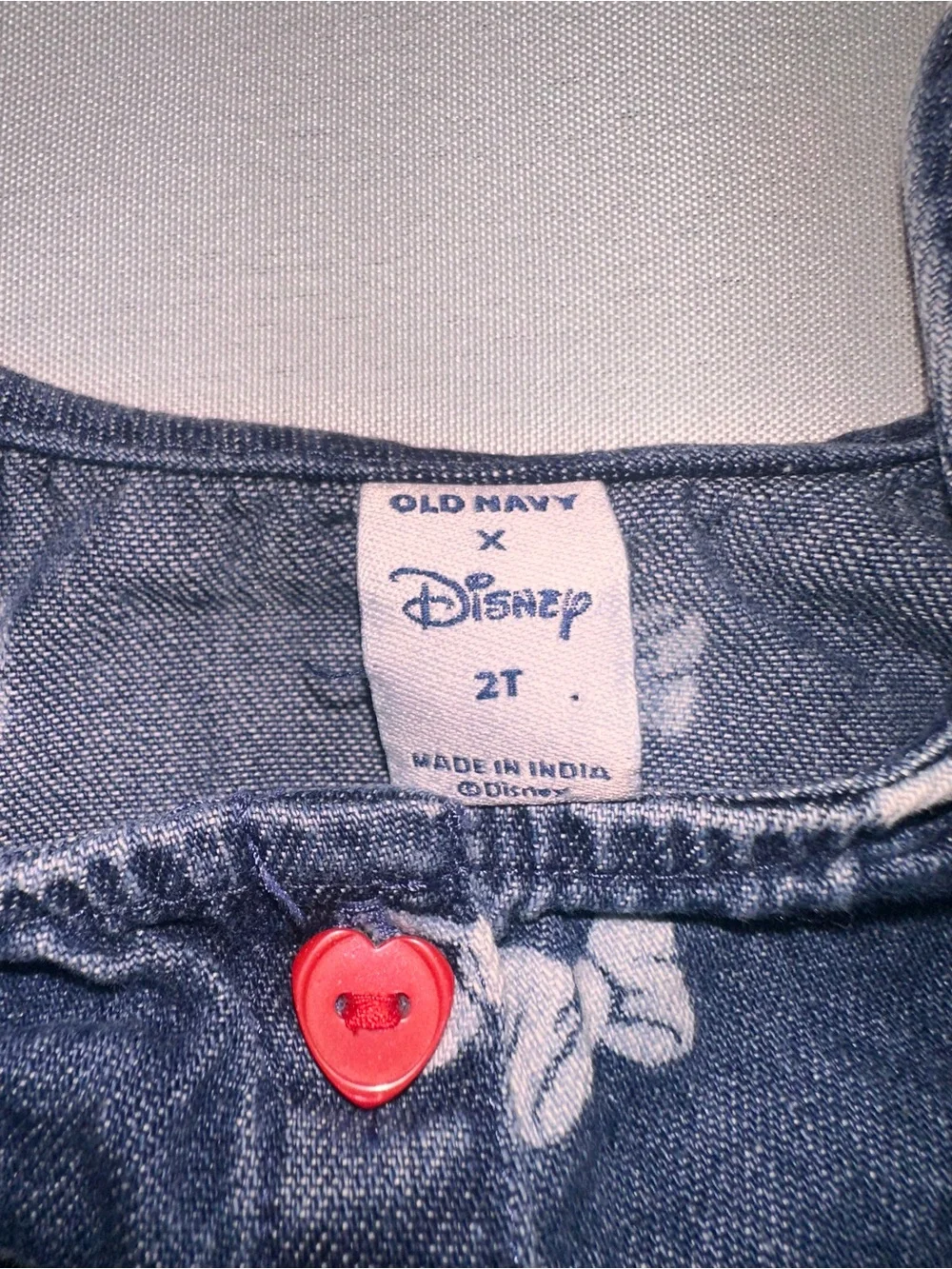 Old Navy x Disney Minnie Mouse Denim Bow Print Dress with Heart Pockets